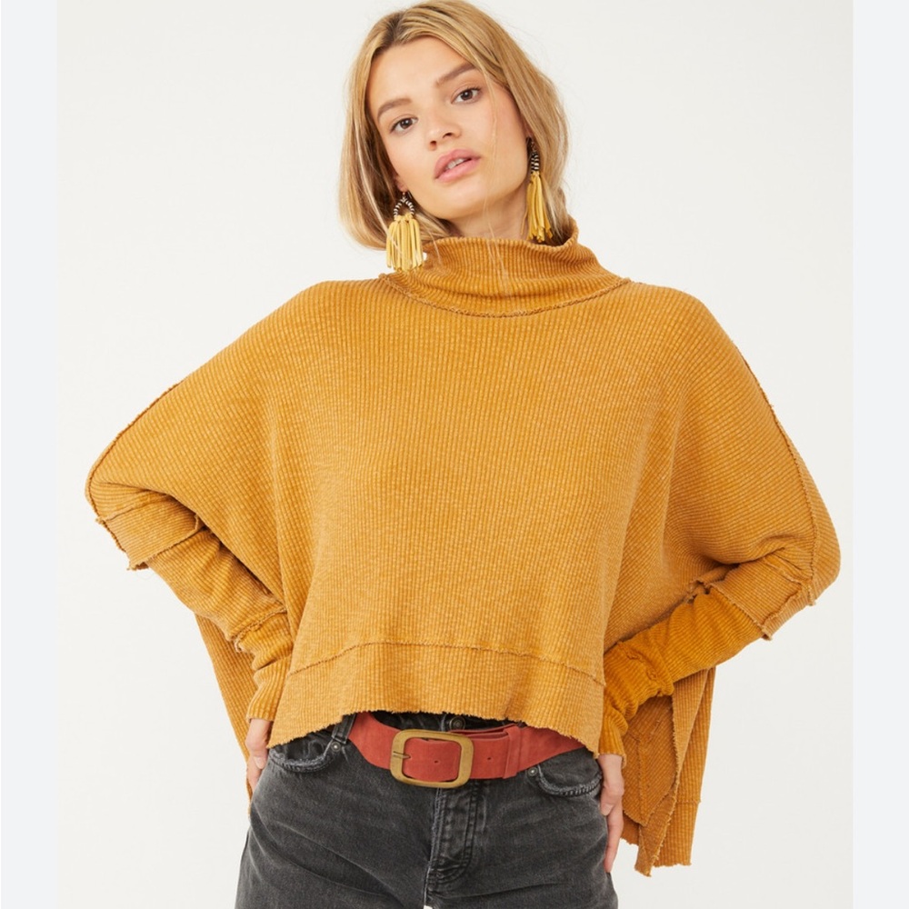 We The Free by Free People Sunbaby Mock Neck Drop Shoulder Ribbed Top Small